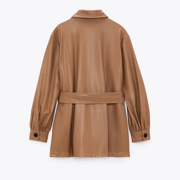 ZARA Faux Leather Belted Overshirt - Picture 6 of 10